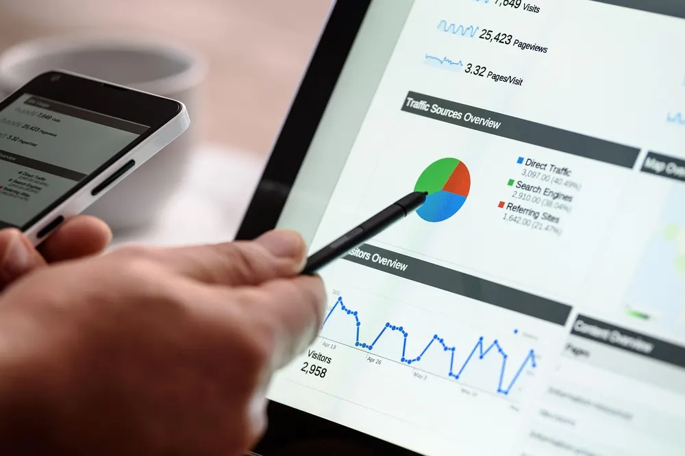 Social media analytics dashboard on a tablet and phone