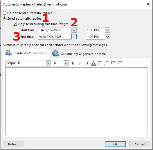 Outlook Auto Reply Step 3