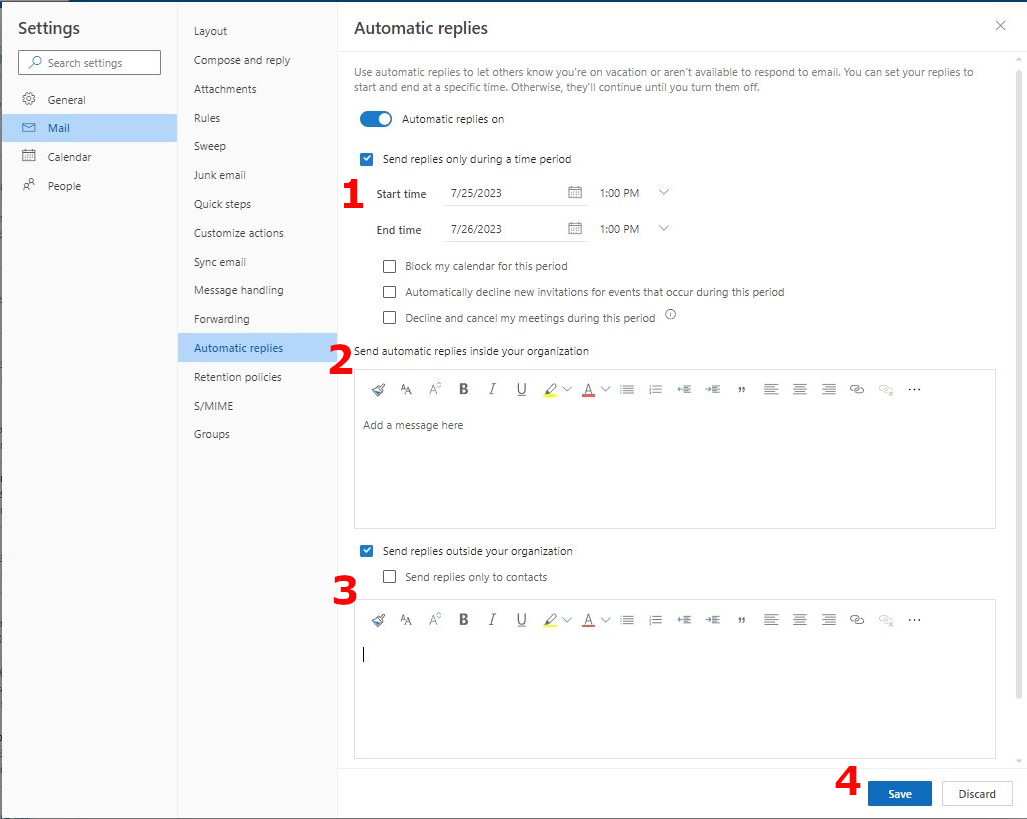 Outlook Web Access Auto Response Visual Guide Step 4